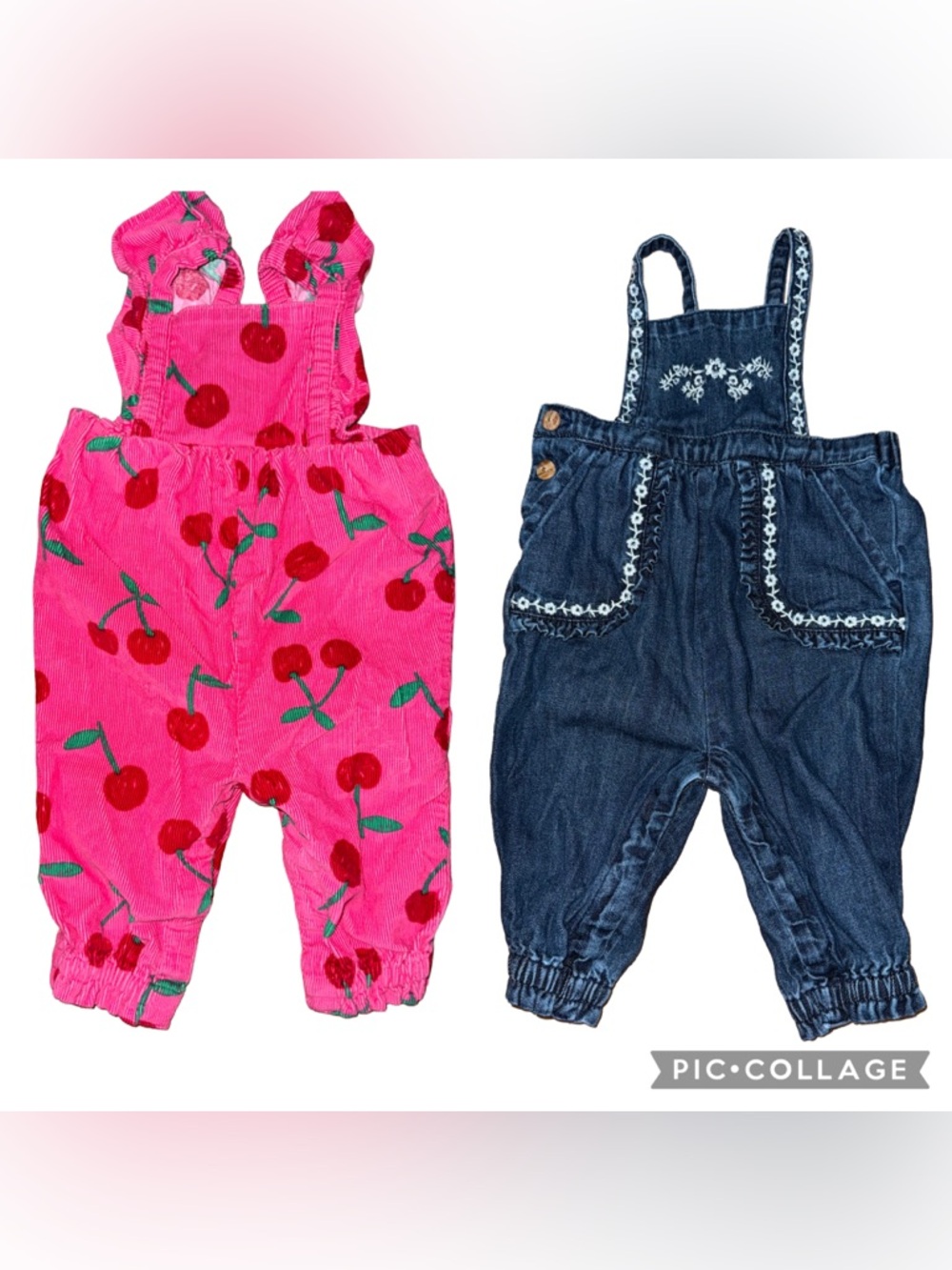 Old Navy 3-6M Baby Girl Outfit Bundle | Denim Overalls & Cherry Romper